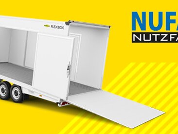 Bannerabbildung mit Hinweis auf Messe Nufam 2023 mit Humbaur Fahrzeugaufbauten. | © Humbaur GmbH