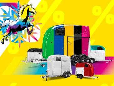 Verschiedene Farbkonfigurationen des Humbaur Pferdeanhängers Pegasus Style | © Humbaur GmbH