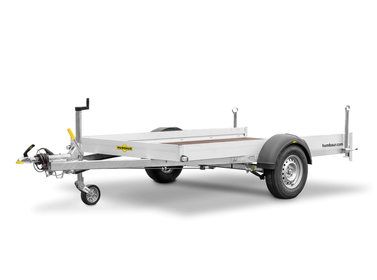 Humbaur KFT, Kleinfahrzeugtransporter mit Schiebestützen und Holzboden, Vorne Links  | © Humbaur GmbH