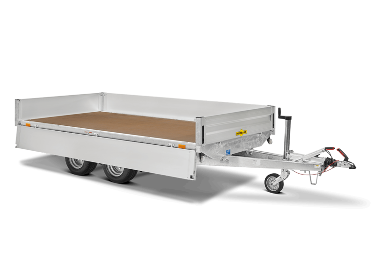 Humbaur HN 202616, Ein Humbaur Tandem Hochlader niedrig in der Serienausstattung, Vorne Rechts offen  | © Humbaur GmbH