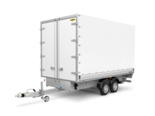 Humbaur Hebebühnenanhänger HT 354222 mit Rohrzugdeichsel und Vorderen Türen in der Serienausstattung vorn Links | © Humbaur GmbH