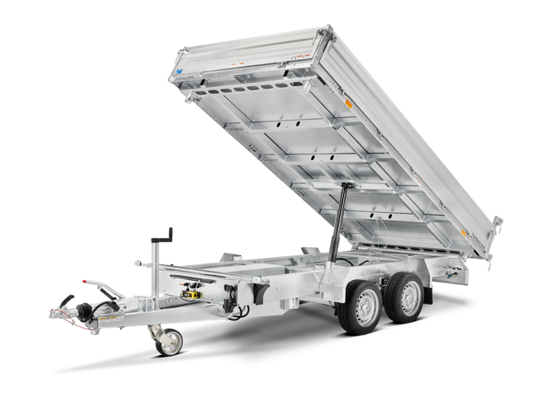 HTK, Ein Humbaur Baumaschienen Transporter mit Handpumpe, optional elektrische Hydraulikpumpe | © Humbaur GmbH