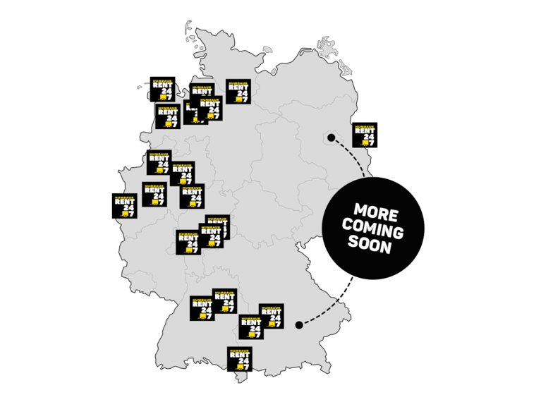 Deutschland Karte mit den Humbaur Rent 24/7 Standorten.